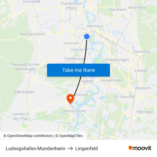 Ludwigshafen-Mundenheim to Lingenfeld map