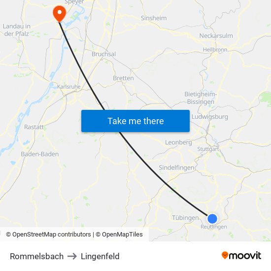 Rommelsbach to Lingenfeld map