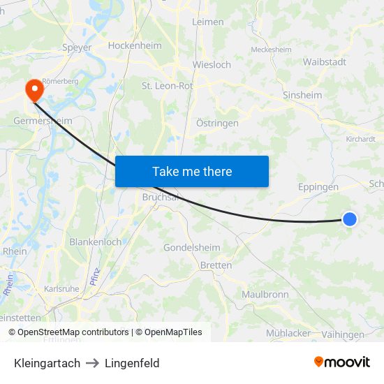 Kleingartach to Lingenfeld map