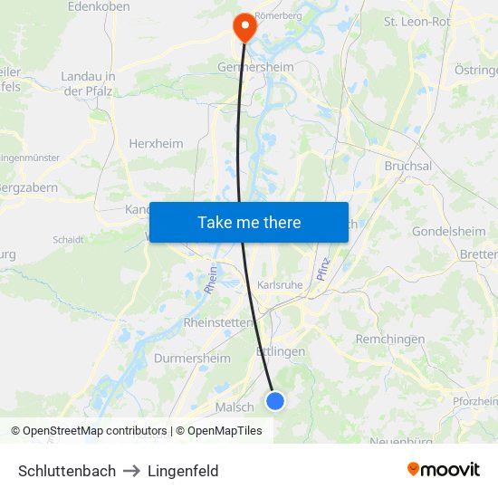 Schluttenbach to Lingenfeld map