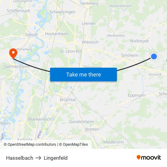 Hasselbach to Lingenfeld map