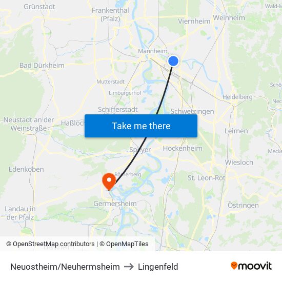 Neuostheim/Neuhermsheim to Lingenfeld map