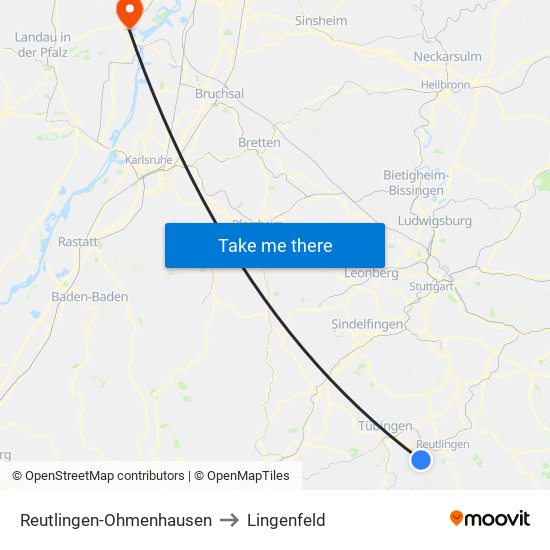 Reutlingen-Ohmenhausen to Lingenfeld map