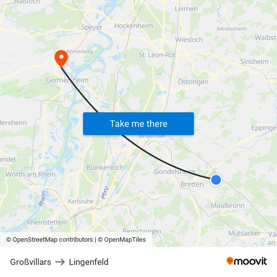 Großvillars to Lingenfeld map