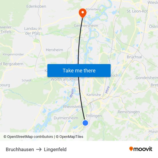 Bruchhausen to Lingenfeld map