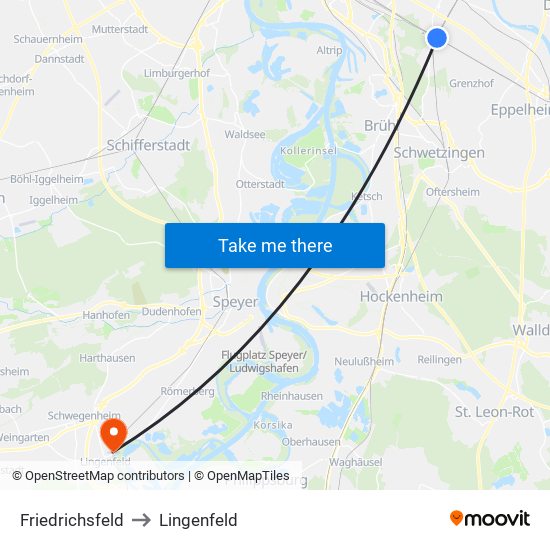 Friedrichsfeld to Lingenfeld map