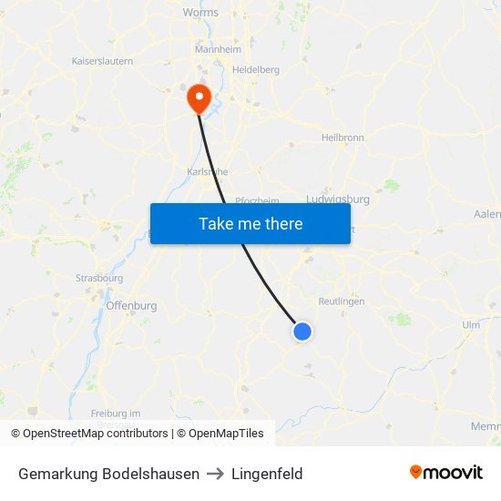 Gemarkung Bodelshausen to Lingenfeld map