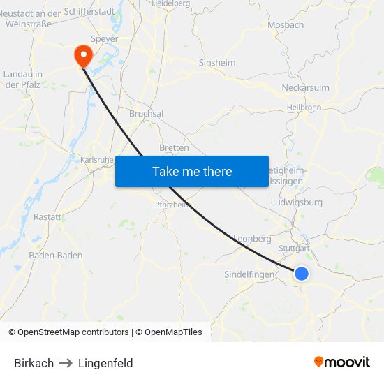 Birkach to Lingenfeld map