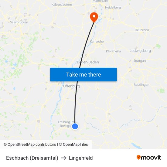 Eschbach (Dreisamtal) to Lingenfeld map