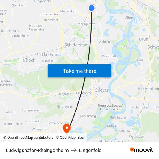 Ludwigshafen-Rheingönheim to Lingenfeld map