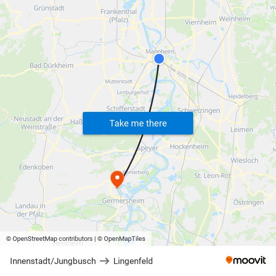 Innenstadt/Jungbusch to Lingenfeld map