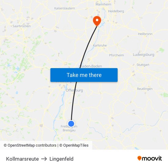 Kollmarsreute to Lingenfeld map