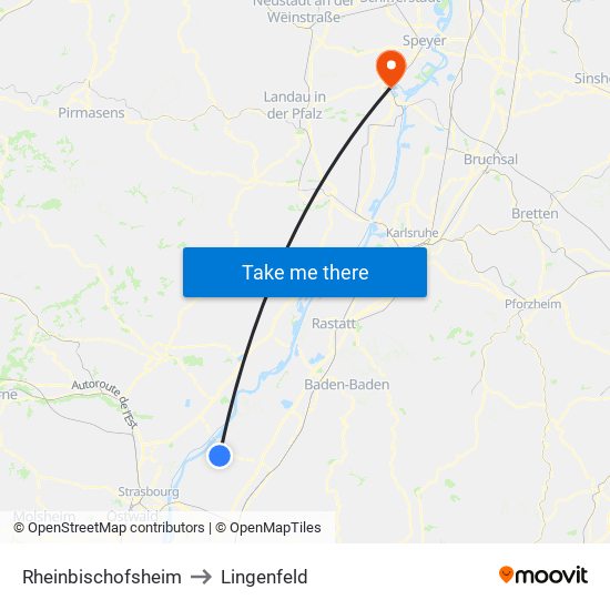 Rheinbischofsheim to Lingenfeld map