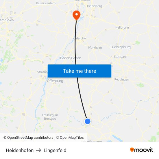 Heidenhofen to Lingenfeld map