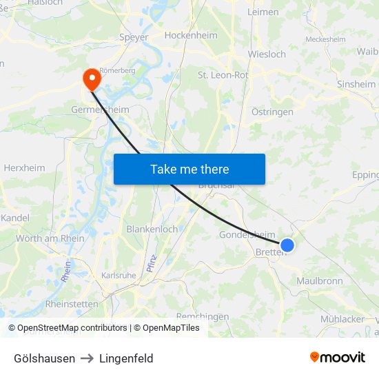 Gölshausen to Lingenfeld map