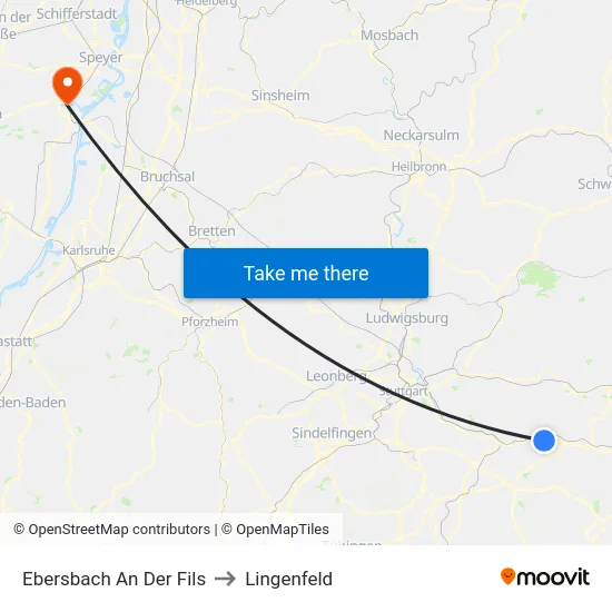 Ebersbach An Der Fils to Lingenfeld map
