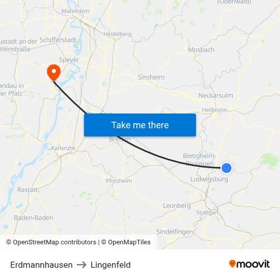 Erdmannhausen to Lingenfeld map
