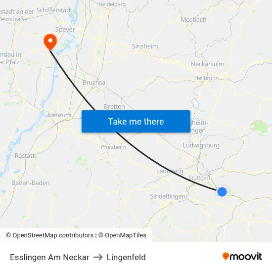 Esslingen Am Neckar to Lingenfeld map