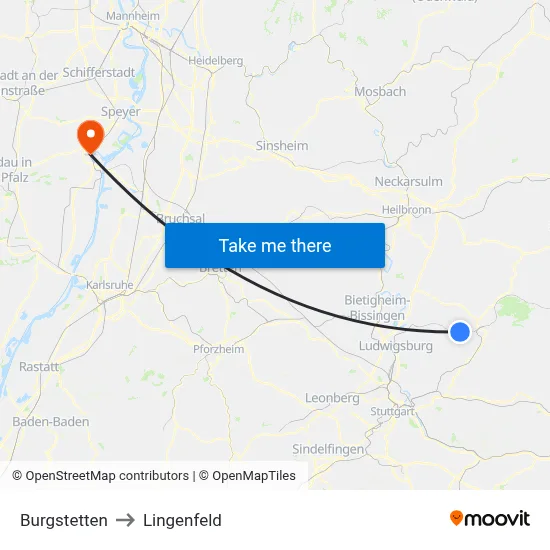 Burgstetten to Lingenfeld map