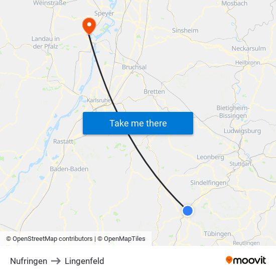 Nufringen to Lingenfeld map