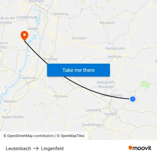 Leutenbach to Lingenfeld map