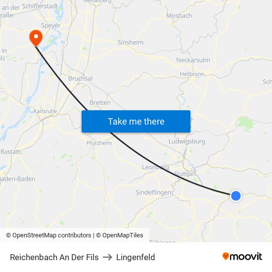 Reichenbach An Der Fils to Lingenfeld map