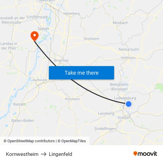 Kornwestheim to Lingenfeld map