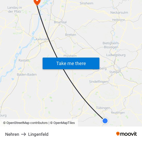 Nehren to Lingenfeld map