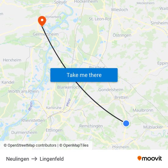 Neulingen to Lingenfeld map