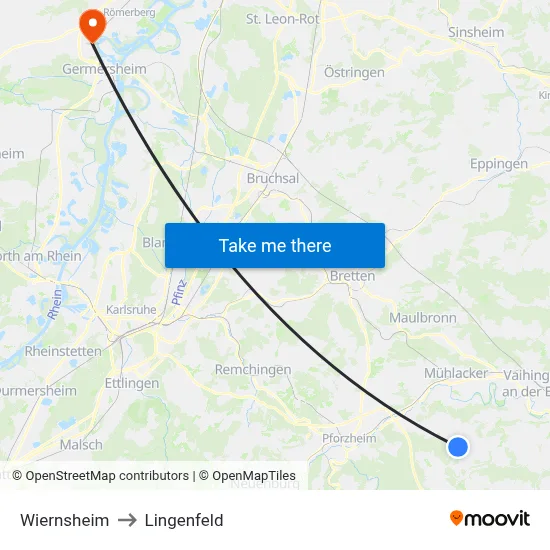 Wiernsheim to Lingenfeld map