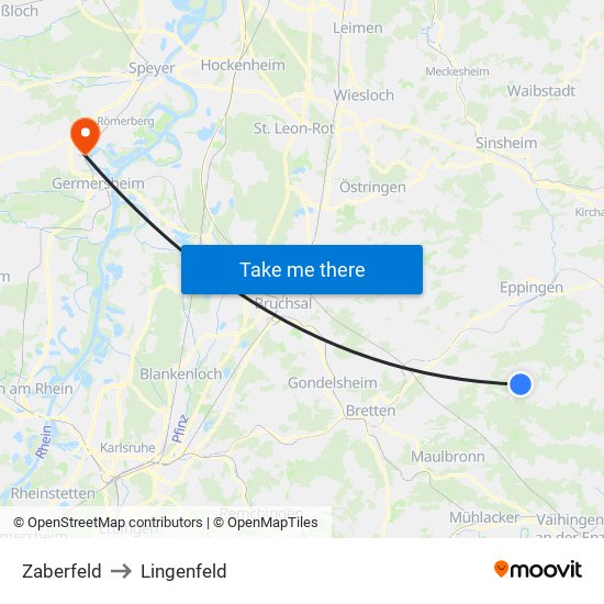 Zaberfeld to Lingenfeld map