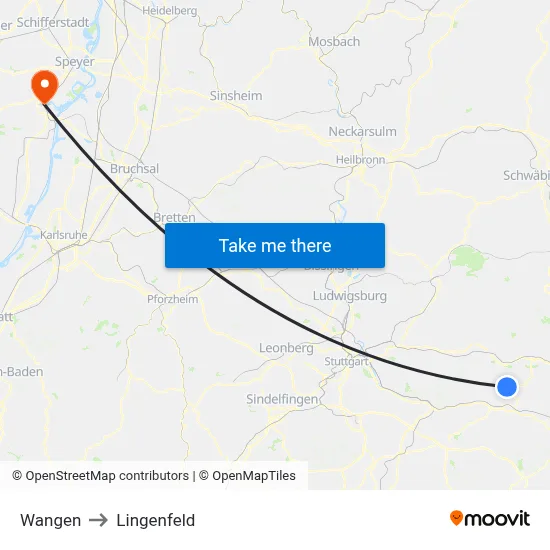 Wangen to Lingenfeld map