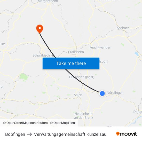 Bopfingen to Verwaltungsgemeinschaft Künzelsau map