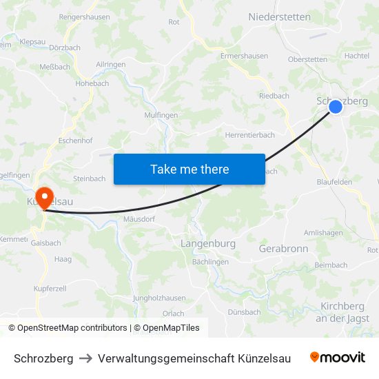 Schrozberg to Verwaltungsgemeinschaft Künzelsau map