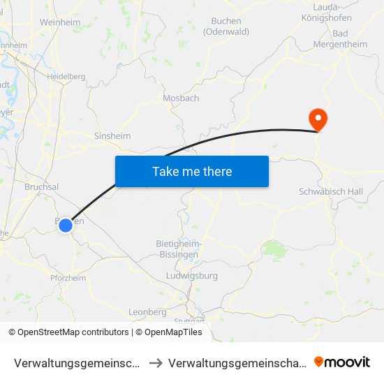 Verwaltungsgemeinschaft Bretten to Verwaltungsgemeinschaft Künzelsau map