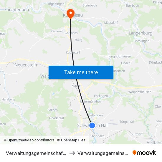 Verwaltungsgemeinschaft Schwäbisch Hall to Verwaltungsgemeinschaft Künzelsau map