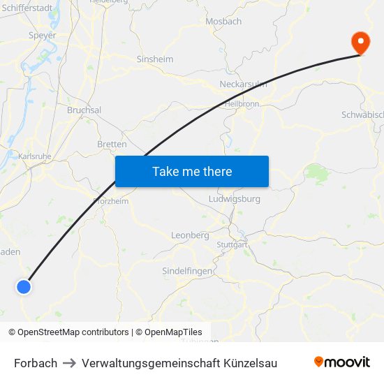 Forbach to Verwaltungsgemeinschaft Künzelsau map