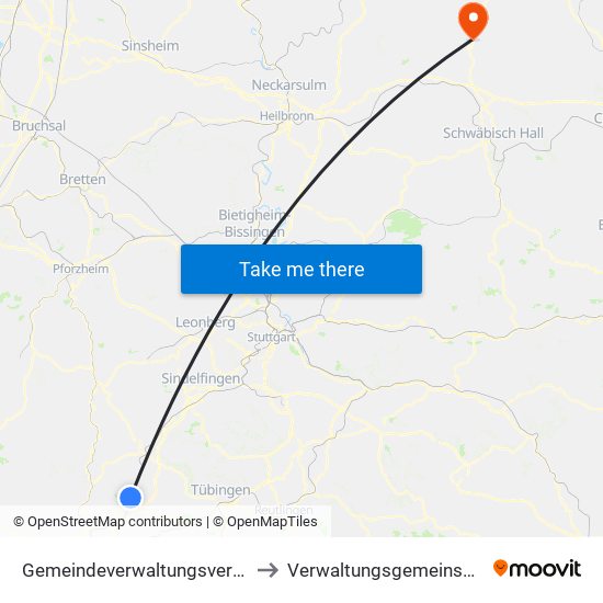 Gemeindeverwaltungsverband Oberes Gäu to Verwaltungsgemeinschaft Künzelsau map