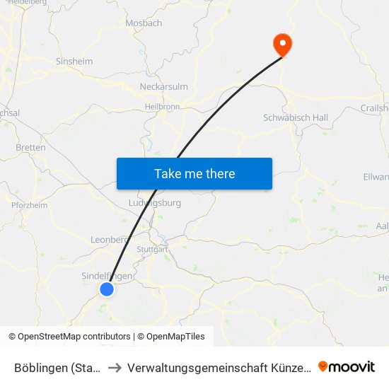 Böblingen (Stadt) to Verwaltungsgemeinschaft Künzelsau map