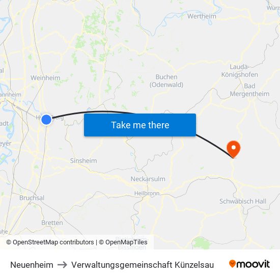 Neuenheim to Verwaltungsgemeinschaft Künzelsau map