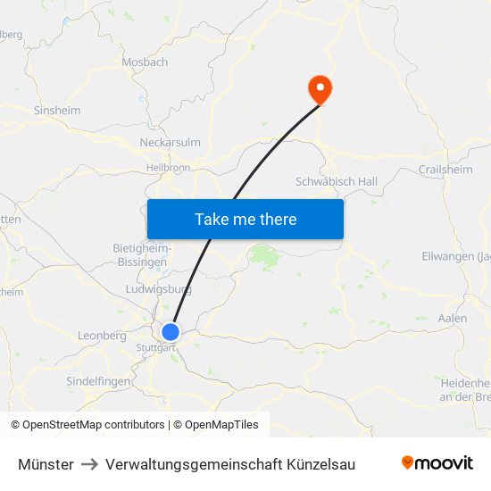 Münster to Verwaltungsgemeinschaft Künzelsau map