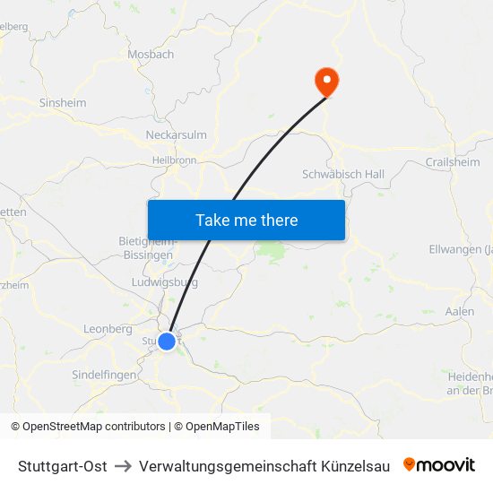 Stuttgart-Ost to Verwaltungsgemeinschaft Künzelsau map