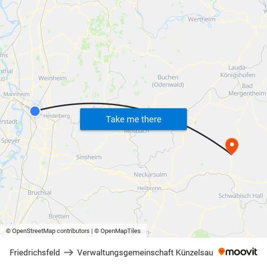 Friedrichsfeld to Verwaltungsgemeinschaft Künzelsau map