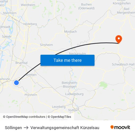 Söllingen to Verwaltungsgemeinschaft Künzelsau map