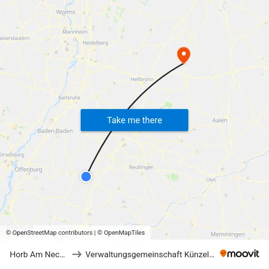 Horb Am Neckar to Verwaltungsgemeinschaft Künzelsau map