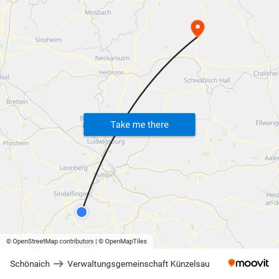 Schönaich to Verwaltungsgemeinschaft Künzelsau map