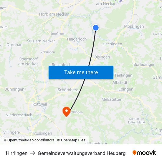 Hirrlingen to Gemeindeverwaltungsverband Heuberg map