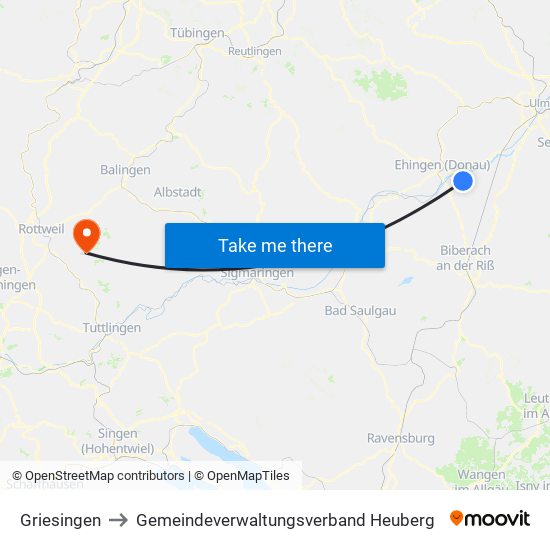 Griesingen to Gemeindeverwaltungsverband Heuberg map