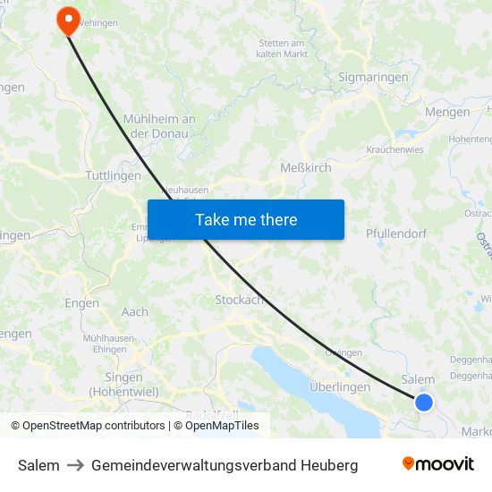 Salem to Gemeindeverwaltungsverband Heuberg map