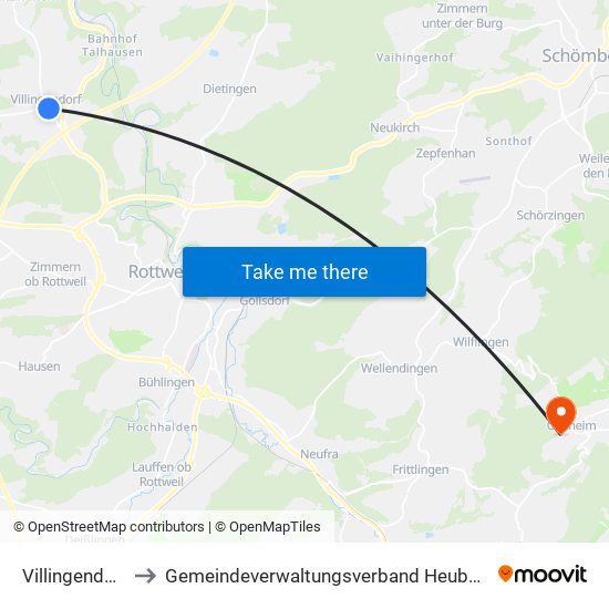 Villingendorf to Gemeindeverwaltungsverband Heuberg map